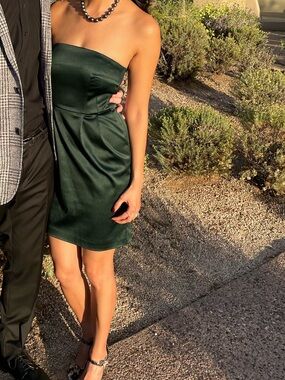 Strapless mini dress in emerald green